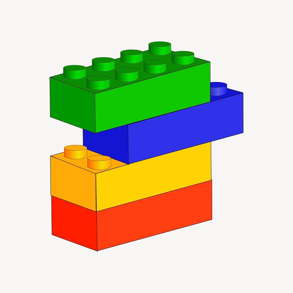 A graphic of 4 different coloured lego blocks stacked on top of each other.